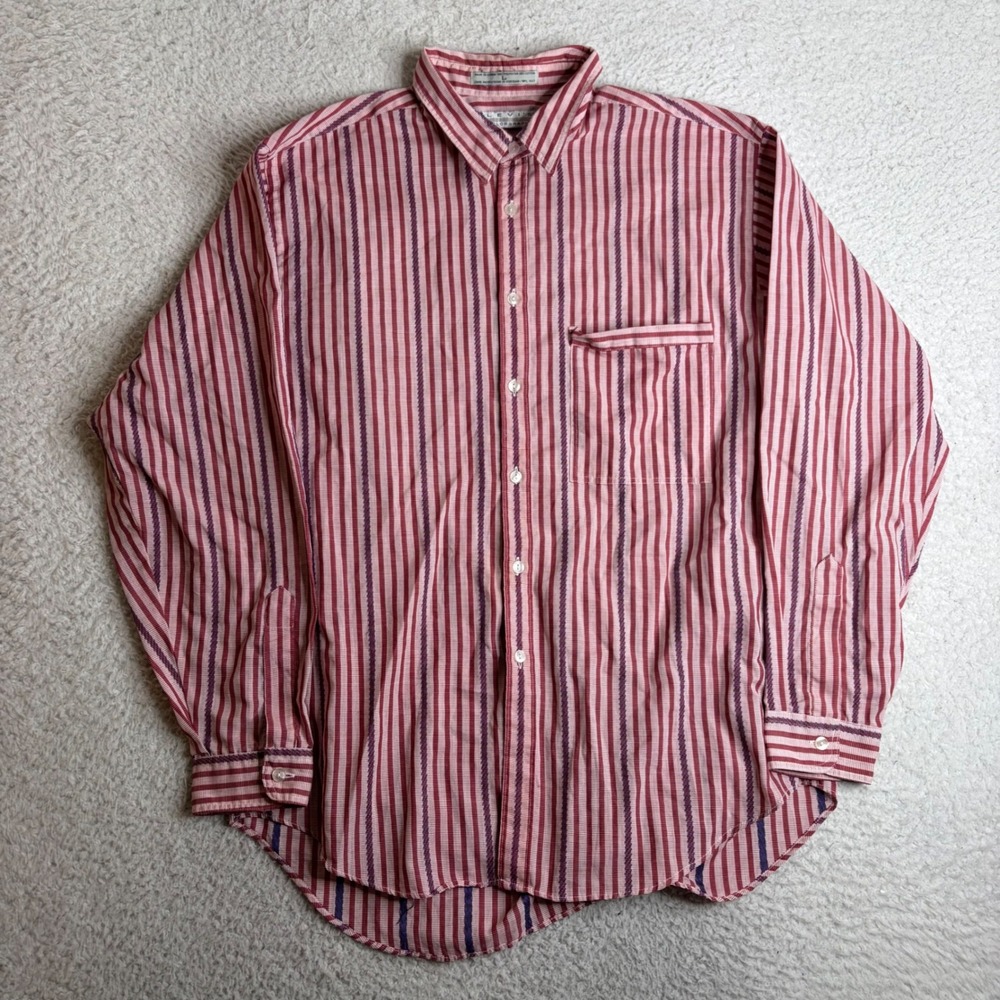 Vintage Levis Colorgraph Shirt Red White Cat Eye Thin Hickory Stripe Mens L